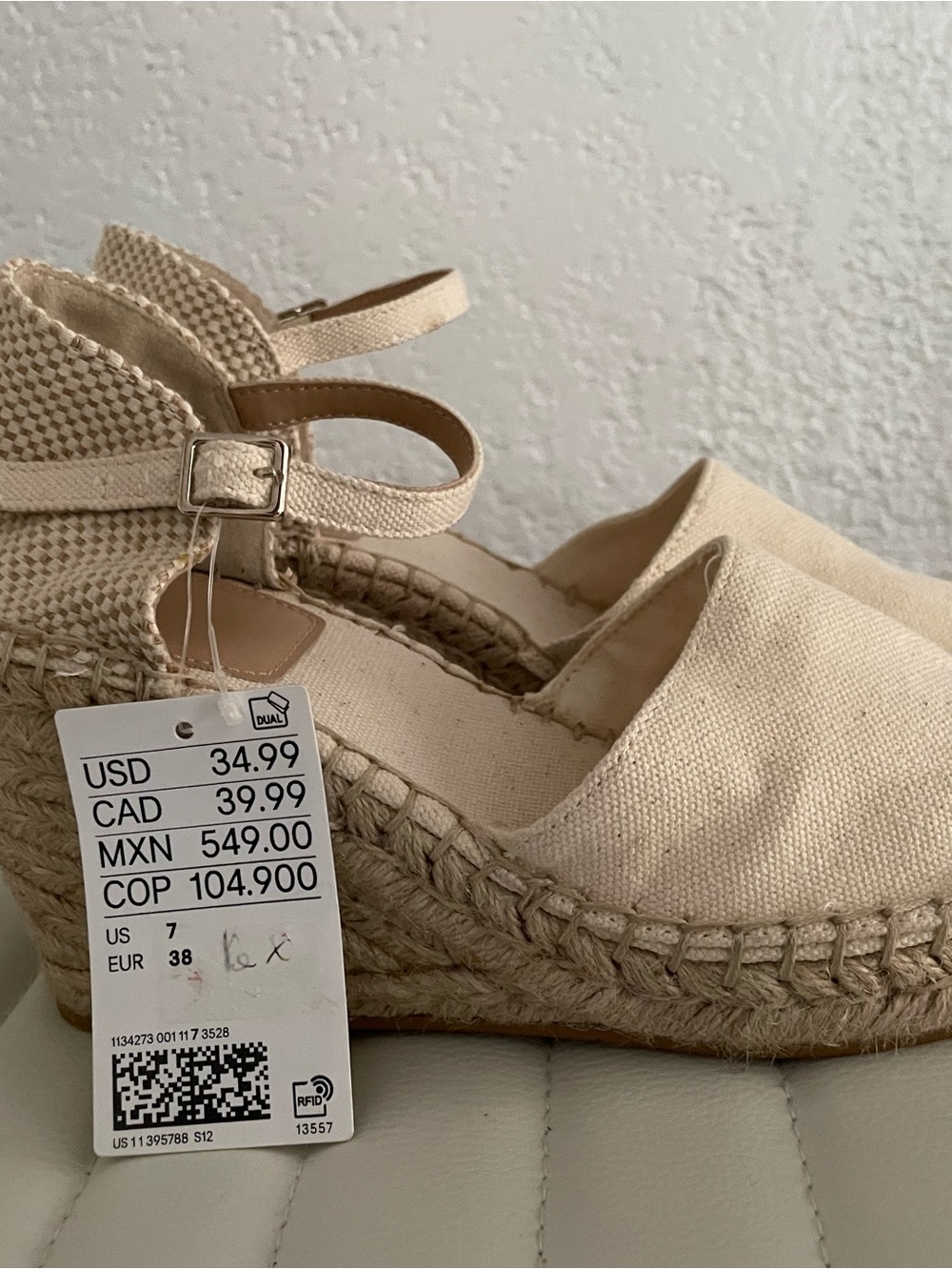 Espadrille Wedge Sandals - Beige Canvas sz7
